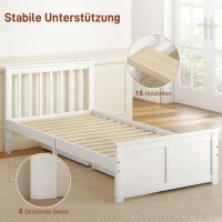 HOMCOM Eenpersoons bedombouw, houten bedombouw, lades op wieltjes, geen lattenbodem nodig, 90 x 200 cm, wit(m-5)
