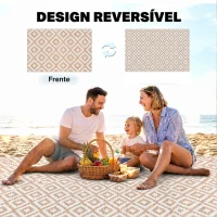 Outsunny Tapete de Exterior 182x274 cm Reversível com Desenho Geomátrico  para Varanda Pátio Campismo Prais Branco e Castanho(m-7)