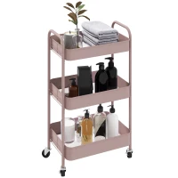 HOMCOM Multifunctionele Winkelwagen Keukenwagen, 3 Planken, 4 Wielen, 45 cm x 30,6 cm x 79 cm, Roze(m-11)