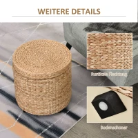HOMCOM Poef met opbergruimte poef opbergbox stro rotan kaki(m-6)