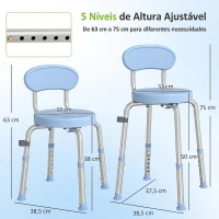 HOMCOM Cadeira de Duche Giratória 360° para Idosos com Encosto Antiderrapante e Altura Regulável em Alumínio Azul Claro(m-3)