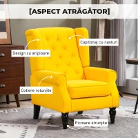 HOMCOM Fotoliu pentru Dormitor în Stil Francez cu Șezut Generos și Picioare din Lemn pentru Living și Birou, Galben(m-4)