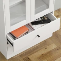 HOMCOM Aparador de Cocina con Armario y 2 Cajones, Puertas de Vidrio y Estantes Regulables, 59x30x164 cm, Blanco(m-8)