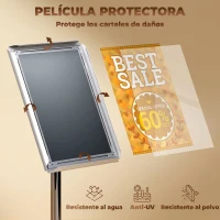 HOMCOM Soporte para Carteles A3 Altura Ajustable, Giratorio 360° Marco de Aluminio y Acero Inoxidable Plata(m-6)
