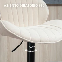 HOMCOM Juego de 2 Taburetes de Bar Giratorios con Altura Ajustable 62-83 cm Tapizada en Chenilla Respaldo y Reposapiés Beige(m-6)