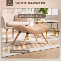 HOMCOM Moderne voetenbank met fleece-bekleding en houten poten, gepolsterd, voor woonkamer, slaapkamer, gang, Bruin(m-7)