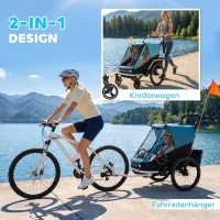 AIYAPLAY Fahrradanhänger für Kinder, 2-Sitzer, 2-in-1 faltbarer Kinderfahrradanhänger mit verstellbarem Sitz und Gurten, Blau(m-4)