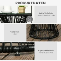 Outsunny tuintafel in boho-stijl, weerbestendig, PE-rotan, 40 cm x 40 cm x 42 cm, zwart(m-6)