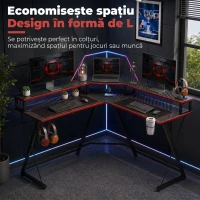 HOMCOM Birou în L cu Prize, 128 cm cu Suport Monitor(m-4)
