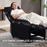 HOMCOM Fotoliu Reclinabil Fino a 155° Con Suport pentru Picioare In Material Textil Negru(m-6)
