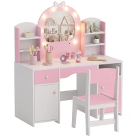 AIYAPLAY Coiffeuse pour Enfants avec Tabouret et Miroir Lumineux à 2 Couleurs en Acrylique, pour 3-8 Ans, 90 x 41 x 104 cm, Rose(m-18)
