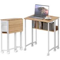 HOMCOM Inklapbare Bureau omzetbaar naar Bijzettafel met Open Plank, Natuur(m-10)