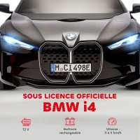HOMCOM Voiture électrique pour enfants licence BMW I4 12V avec télécommande MP3 Musique Lumières et Ceinture 115x67x45 cm Noir(m-4)