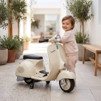 AIYAPLAY Mota Elétrica Infantil VESPA com Arranque Suave, Rodinhas, Luz, Música e USB - Branco(m-9)