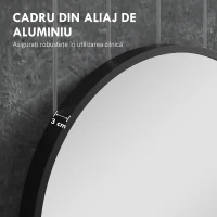 HOMCOM Oglindă Baie Ovală de Perete cu Ramă din Aluminiu, Verticală sau Orizontală, 40 x 70 cm, Negru(m-5)