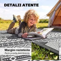 Outsunny Covor de Exterior Reversibil cu Model Geometric și Geantă Inclusă, 182x274 cm, Gri și Alb(m-6)