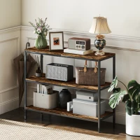 HOMCOM Console Tafel, Bijzettafel met 3-niveaus Rek, Spaanplaat, Metaal, Lichtbruin(m-6)