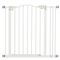 PawHut Poartă Extensibilă pentru Câini cu 2 Blocări și Închidere Automată, din Metal și Plastic, 74-87x78 cm, Alb(m-1)