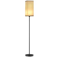 HOMCOM Moderne Staande Lamp met Kap van Kunstlinnen en Voetschakelaar, voor Woonkamer en Slaapkamer, Metaal, Zwart(m-11)