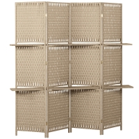HOMCOM Séparateur de pièces 4 panneaux 2 étagères pliables naturel paille