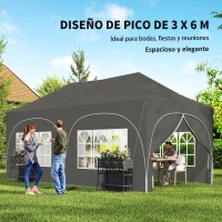 Outsunny Carpa Plegable 6x3 m Pop-up con 6 Laterales Desmontables Altura Ajustable y Bolsa de Transporte Gris Oscuro(m-4)
