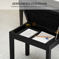 HOMCOM Pianokruk met Opbergruimte, Kunstleder Bekleed, Gestikte Knopen, Rubberhouten Poten, Zwart(m-5)