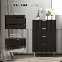 HOMCOM Comodă Modernă cu 4 Sertare și Mânere Aurii, Negru(m-5)