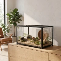PawHut Cage Hamster en Acrylique et Métal avec Base Profonde, Couvercle Ouvrant, Aérations Latérales, 80x45x50,5cm, Noir(m-11)