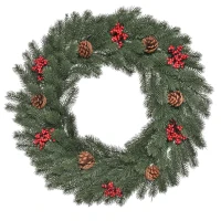 HOMCOM dennenkrans deurkrans kerstkrans achterzijde met ophanglus PE groen Ø60 x 8 cm(m-1)