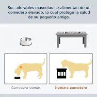 PawHut Comedero Elevado para Perros con 2 Cuencos Extraíbles de Acero Inoxidable 58,4x30,5x25,4 cm Gris(m-4)