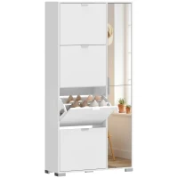 HOMCOM Meuble à chaussures 16 paires armoire à chaussures 4 tiroirs rabattables 2 portes en miroir étagères réglables blanc(m-12)