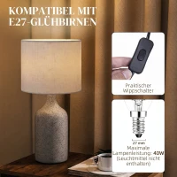 HOMCOM Lampa stołowa, lampka nocna z ceramiczną podstawą, lnianym abażurem, 22x22x45 cm piaskowy+beżowy(m-5)