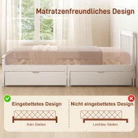 HOMCOM Eenpersoons bedombouw, houten bedombouw, lades op wieltjes, geen lattenbodem nodig, 90 x 200 cm, wit(m-7)