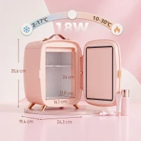 HOMCOM Nevera para Cosméticos Pequeña con 6L Capacidad con Puerta con Espejo y Luces LED Ajustables 24,3x19,4x35,6 cm Rosa(m-3)