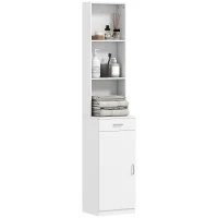 HOMCOM Hoge Badkamerkast, Smal Ontwerp, Lade, Schappen, Kast, Spaanplaat, Wit(m-11)