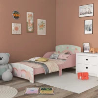 ZONEKIZ Lit pour enfant 3-6 ans avec barrières de sécurité et motifs dim. 77 x 143 x 60 cm sommier à lattes inclus - rose(m-10)