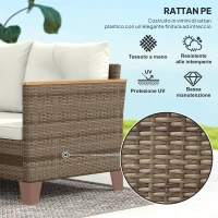 Outsunny Salotto da Giardino in Rattan PE con Divano 2 Posti, Chaise Longue e Tavolino da Caffè, Crema(m-6)