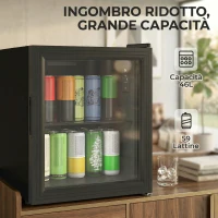 HOMCOM Frigobar da 46L in Acciaio con Temperatura Regolabile e Porta in Vetro Temperato, 42.3x40x55 cm, Nero(m-4)