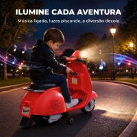 AIYAPLAY Mota Elétrica Infantil VESPA com Arranque Suave, Rodas de Apoio, Luz, Música e USB - Vermelho(m-7)