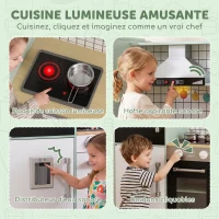 AIYAPLAY Cuisine Enfant Jouet d'Imitation, Micro-Ondes, Four, Plateau Rotatif sur Roulettes, 160x32x97,5cm, Vert Clair(m-4)