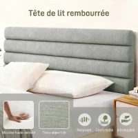 HOMCOM Tête de Lit Capitonnée, Hauteur Ajustable en 3 Niveaux avec Pieds en Métal pour Chambre, 140 x 10 x 106/116/126 cm, Gris(m-5)