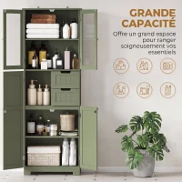 HOMCOM Meuble haut de rangement, armoire avec portes vitrées et étagères réglables pour salle de bain, cuisine, salon, vert(m-4)