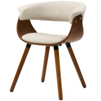 HOMCOM Eetkamerstoel, Stof in Linnenlook, Gebogen Rugleuning, Houten Poten, Beige(m-10)