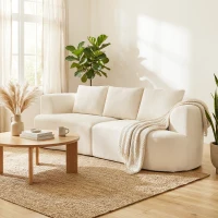 HOMCOM Divano da Salotto 3 Posti Minimal in Ciniglia color Crema con 3 Cuscini, 260x106x82 cm(m-2)
