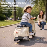 AIYAPLAY Mota Elétrica Infantil VESPA com Arranque Suave, Rodinhas, Luz, Música e USB - Branco(m-6)