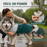 PawHut Impermeable para Perros con Capucha Orificio para Correa y Tiras Reflectantes para Perros de Talla Gigante Verde(m-6)