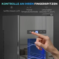 HOMCOM Wijnkoelkast voor 12 flessen, met glazen deur, drankkoelkast met LED-licht, touchscreen, zwart(m-7)
