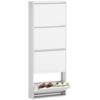 HOMCOM Smalle Metalen Schoenenkast voor Maximaal 8 Paar Schoenen, 4 Klaplades, voor Hal en Entree, Wit(m-11)