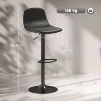 HOMCOM 2-delige Set Barkrukken, Draaibare Barstoelen met Kunstleren Bekleding, met Rugleuning en Voetsteun, Metalen Basis, Zwart(m-3)
