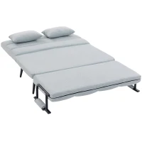 HOMCOM Sofá Cama 2 Plazas Convertible 3 en 1 Tapizado en Lino con Respaldo Ajustable Click-Clack Gris Claro(m-17)